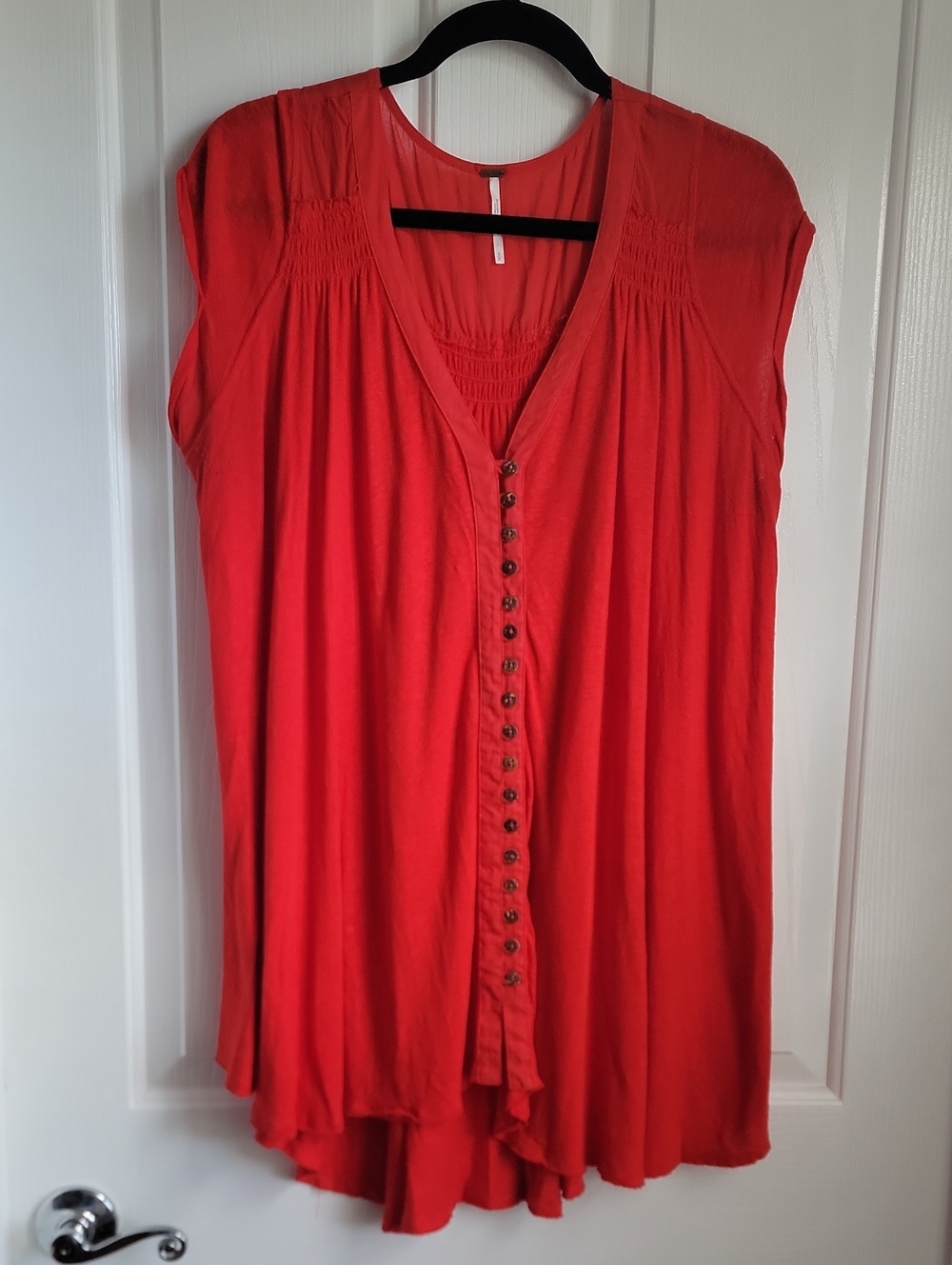 Free People Red Button-Front Women’s Tunic Top Shirt Small S Oversized Loose Fi